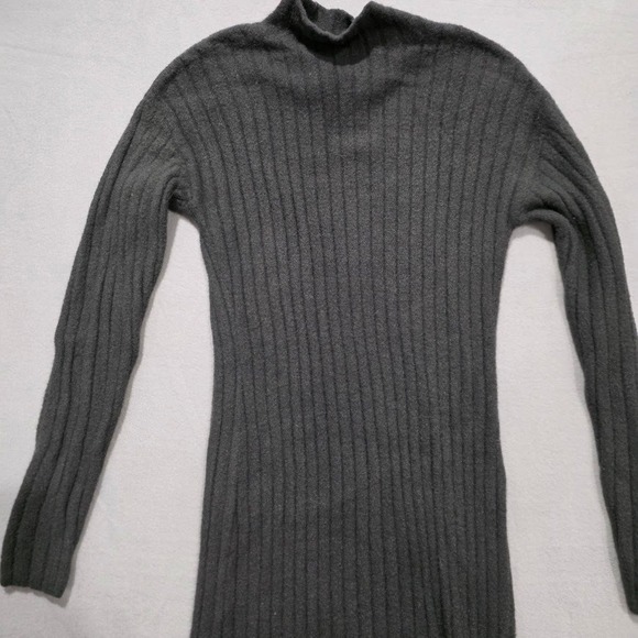 Aerie Ribbed Mock Neck Maxi Dress Charcoal Gray Long Sleeve Side Slit XS - Picture 9 of 9
